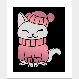 Cute Cozy Colorful Snow Winter Cat Kitty Posters and Art